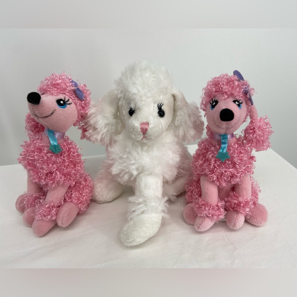 Poodle Power 3 Plush Poodles pink twins and & White dog CUTE